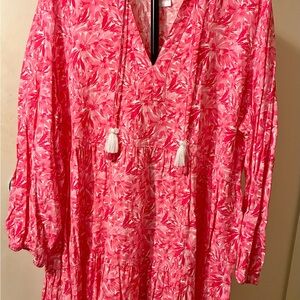 Stella Parker Dress Floral Pink and White Vacation Spring Cottagecore NWOT XL